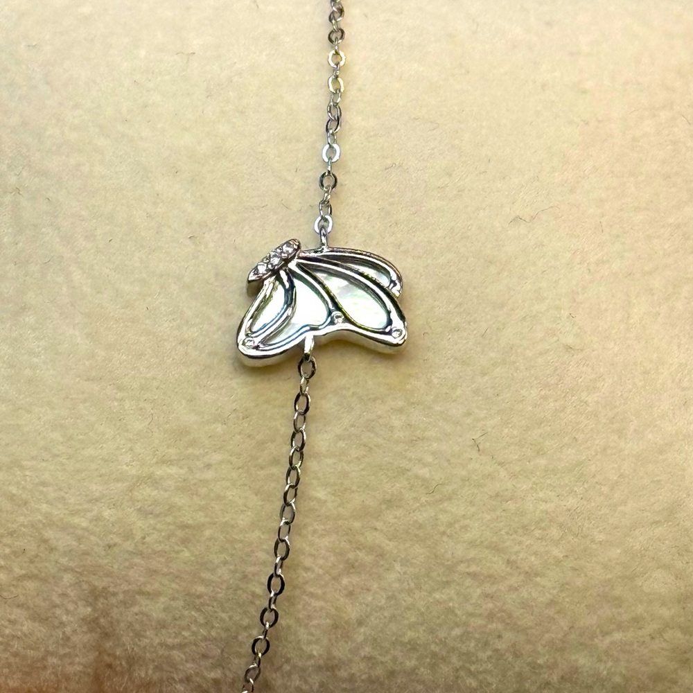 BMP6 Handmade Rainbow White Mother of Pearl Butterfly Bracelet 18KWhiteGold S925